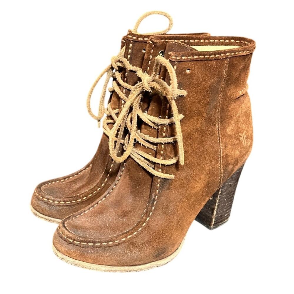 FRYE Parker Moc Toe Ankle Boots Booties Brown Suede Womens Size 8M Western